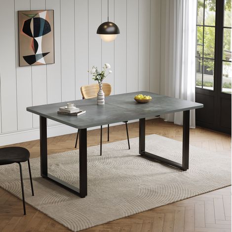 Table à manger extensible 140/180/220 x 80 cm, pour 6 à 10 personnes, MDF gris, OKWISH (1/5)