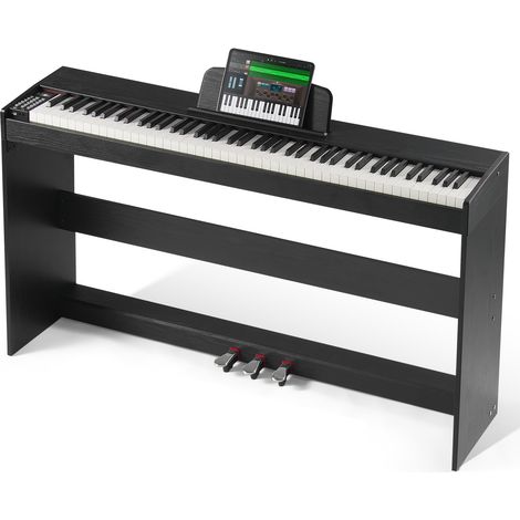 Piano numérique, 88 touches entièrement pondérées, ensemble piano à clavier électrique avec double clavier, haut-parleurs, support, casque, 200 sons et rythmes, Bluetooth USB MIDI pour débutants (1/5)