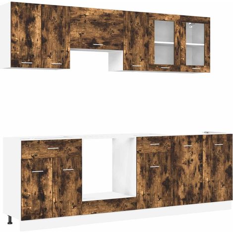 Ensemble de meubles de cuisine Meuble de cuisine avec porte Lyon 8 pcs Chêne fumé (1/5)