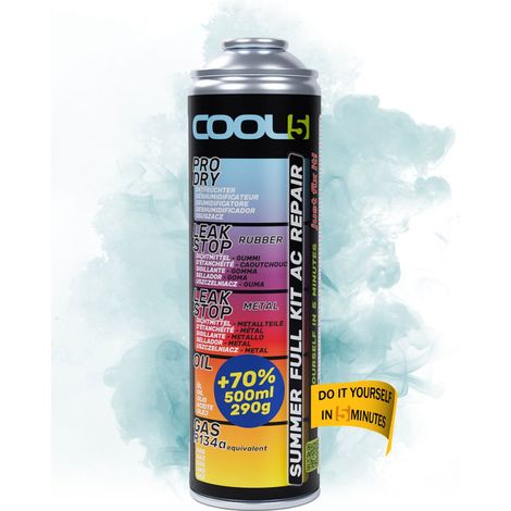 COOL5 5in1 – Klimaanlagen-Reparaturset, Kältemittelwechsel R134a für Pkw-Klimaanlagen (Baujahre 1995–2016) + 500 ml APC
