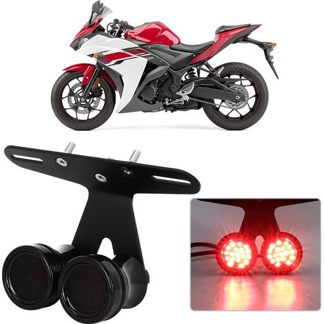 Feux Stop LED Noir Universel Moto 2 Têtes Lampe Signal Arrière Clignotant Modification (1/5)