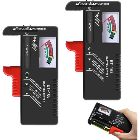 2-teiliger Batterietester – Elektrisches Zubehör – Ladezustandsprüfung ohne externe Stromversorgung – Für Spielzeug und Fernbedienungen – Schwarz – 11,2 x 6,1 x 2,7 cm (1/5)