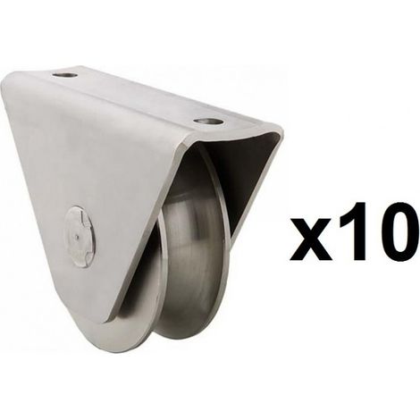 Lot de 10 roues gorge U sur roulement pour portail 16mm – Ø80mm – Charge max 655kg – Fixation par vis – Estebro