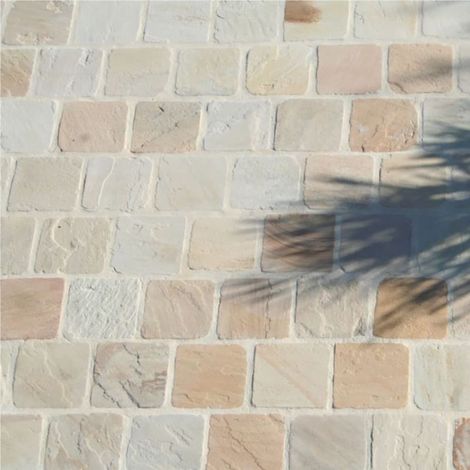 Pavé pierre naturelle Grès Kandla Beige - 14x14x3-5 cm - Couche 1m² (1/5)