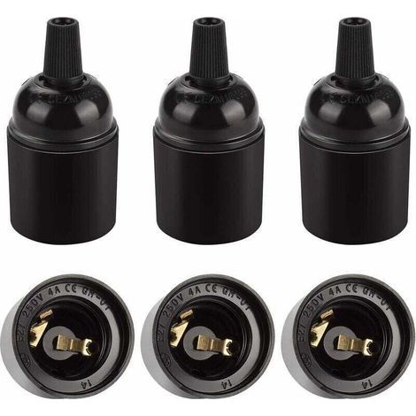 Douille E27 vintage noire, suspension rétro Edison, adaptateur de support de lampe en bakélite solide, parfait pour la décoration, l'industrie et le bricolage, lot de 6 (1/5)