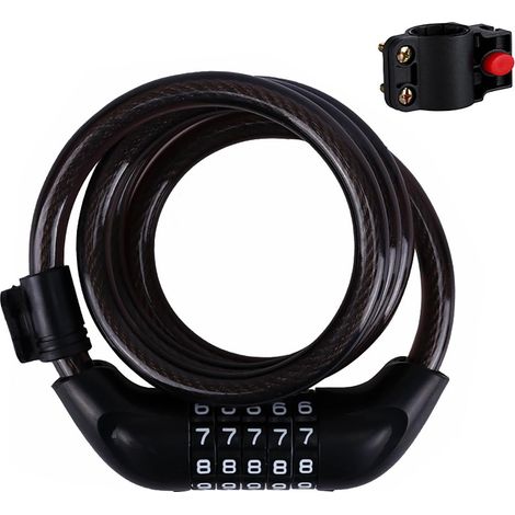 Câble antivol en acier de 120 cm, combinaison à 5 chiffres, pour vélo/moto, avec support . (1/5)