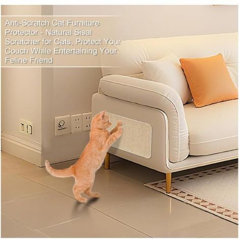 3 Pièces Tapis griffoir pour Chat,50x25cm,Antidérapant,Griffoir Chat Canapé,Livré avec Stickers Magiques, Durable,aux Chats,(Beige) (1/5)