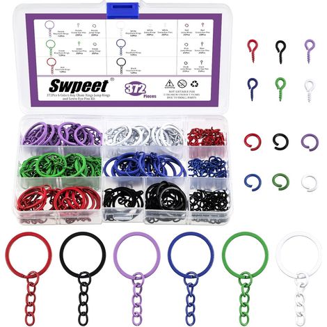 Kit de 372 pièces 6 couleurs anneaux porte-clés 25mm - 2,54cm, comprend 72 anneaux porte-clés 25mm avec chaîne, 150 anneaux de jonction ouverts et 150 épingles à œillet à vis pour loisirs (1/5)