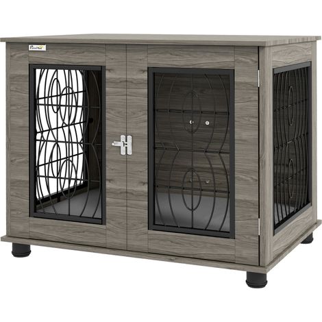 Cage, en bois et métal, avec coussin, charge max 20 kg, gris, 80 x 56 x 63 cm, 50 cm, pour chien, format pratique, style moderne et facile à associer