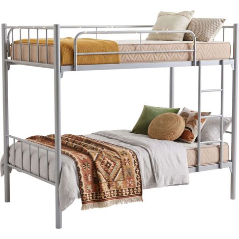 Litera Juvenil 90x190 cm Desmontable, Estructura Metal, Con 2 Colchones, Convertible en 2 Camas Gris (1/5)