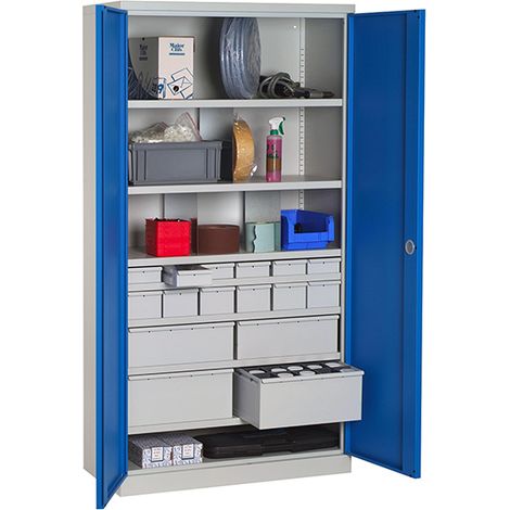 Armoire de rangement acier bleue - 14 tiroirs et 6 étagères charge 150kg/niveau - Dim. 1950x1000x500mm - W030090018-GCBI (1/5)