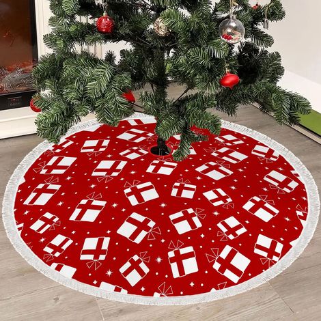 Jupe D Arbre De Noël - Tricotée - Motif Cadeaux De Noël - Diamètre 120 Cm - Pour Décoration Intérieure (1/2)