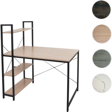 Bureau avec étagère HWC-K81 - table d'ordinateur portable table de travail - 100x60cm métal MDF - aspect marbre blanc (1/5)