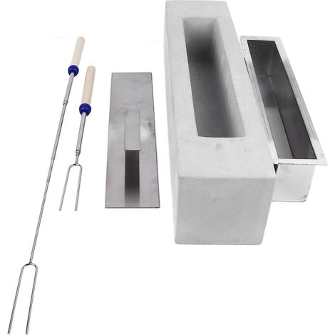 Table de feu rectangulaire en béton gris avec insert acier inoxydable et couvercle, petit foyer portable pour intérieur (1/5)