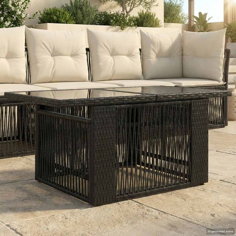 Mesa de Jardín Negro 100 x 55 x 37 cm Rattan PE y Cristal
