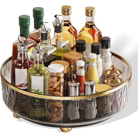 Plateau de rangement rotatif antidérapant, idéal pour armoires de cuisine, garde-manger, réfrigérateur, comptoir de salle de bain, organisateur de maquillage, étagère à épices (gris, 27,9 cm) (1/5)