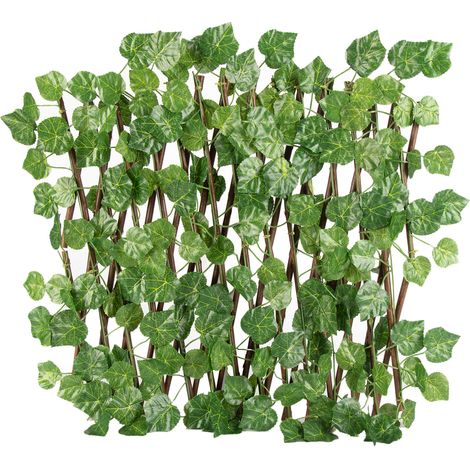 Clôture artificielle extensible avec feuilles vertes et fleurs fausses, séparation jardin extérieur mur décoratif, plastique bois vert, 40/70/120 cm