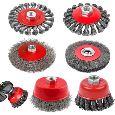 6 Pièces Brosse Métallique pour Perceuse Meuleuse D'angle, Brosse Conique pour Meuleuse D'angle avec Filetage M14, Brosse de Ponçage Roue en fil D'acier à Nœud Torsadé pour Dérouillage Polissage (1/5)