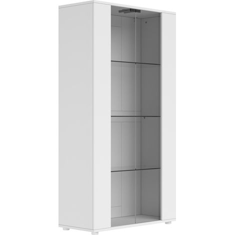 Vitrine mit 2 Glastüren, 4 Böden und verstellbarer LED, Weiß, 80 x 36 x 150 cm (1/5)