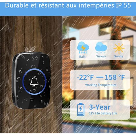 Kabellose Außentürklingel, 300 Meter Reichweite, IP44 wasserdicht, blaue LED-Anzeige, elektronischer Gong - Kabellose Außentürklingel (1/4)