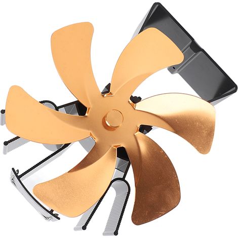 Ventilateur de table à 6 pales, alimenté par la chaleur, en alliage d'aluminium, avec commande manuelle, pour poêles à bois et brûleurs à granulés, couleur or. (1/5)
