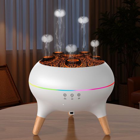 Difusor de aceites esenciales para dormitorio, humidificador de aire con vapor de medusa de 250 ml, difusor de aroma con 8 luces LED de colores, temporizadores y apagado automático sin agua, color bla