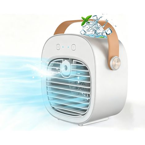 Refroidisseur d'air portable, mini climatiseur personnel, 2 en 1 petits refroidisseurs par évaporation avec poignée/humidificateur/ventilateur de refroidissement à 3 vitesses pour voyage, bureau et (1/5)