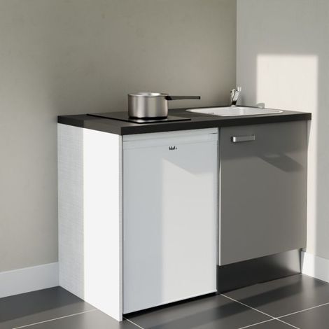 Kitchenette K08L-PT - 120 cm - plan stratifié, évier inox, électroménager inclus (1/5)
