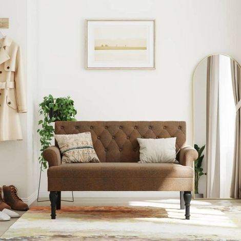 2-Sitzer Sofa Braun Wildleder-Optik Retro-Stil mit Knopfsteppung und Holzbeinen (1/5)