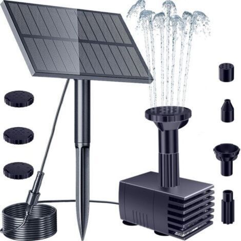– Pompe à eau solaire améliorée – Panneaux solaires laminés – Débit 0-150 l/h – Fontaine pour bain d'oiseaux et petit étang
