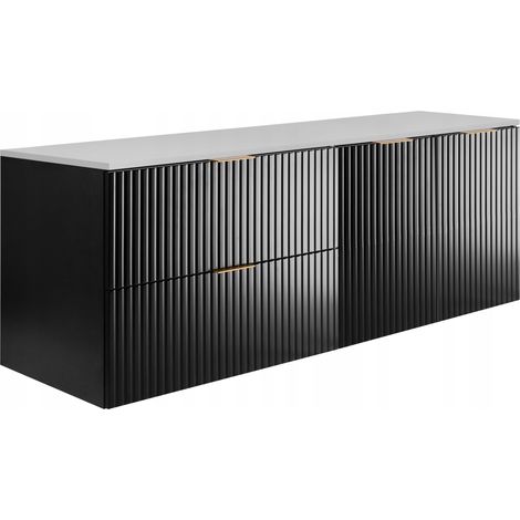 Waschtischunterschrank - 140 cm - Schwarz und Weiß - Modernes Design - Geriffelte Fronten