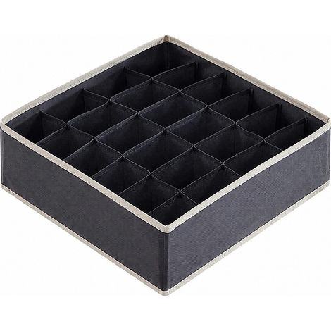 Boîte de rangement pliable pour sous-vêtements, en tissu non tissé, pour tiroirs, chaussettes et soutiens-gorge, gris foncé, 24 compartiments (x1) (1/5)