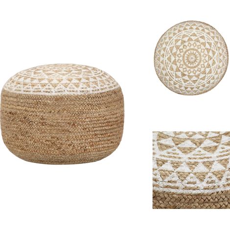 Pouf fait à la main Blanc 45x30 cm Jute - Pouf Design - Pouf Moderne - Pouf Jute - Pouf Artisanal - Repose-pied Cosy (1/3)