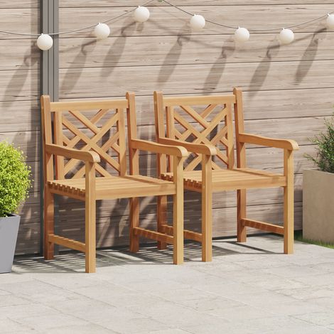 vidaXL Chaise de jardin 2 pc Bois de teck massif (1/5)