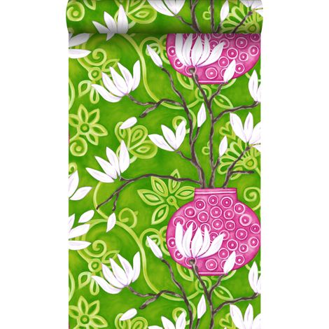 papier peint magnolia vert et rose - Origin Wallcoverings (1/5)