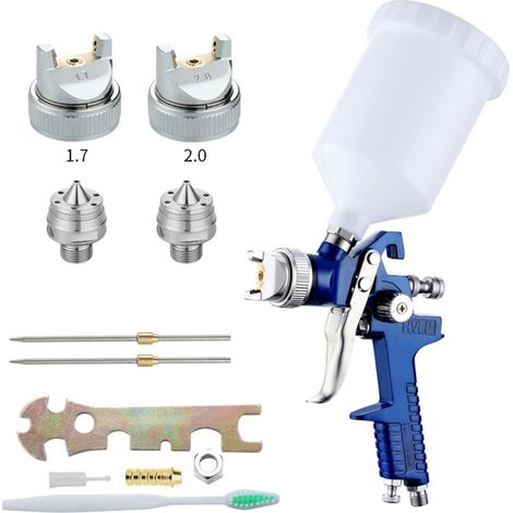Professionnel Pistolet à Peinture, Haute Pression Kit Pistolet à Pulvérisation d'Air, 1.7MM/2.0MM 2 Taille Buses (1/5)