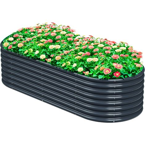 Raised Metal Oval Vegetable Gardens Galvanised Steel Raised Planters (180 x 90 x 60 cm) (Grey) (1/5)