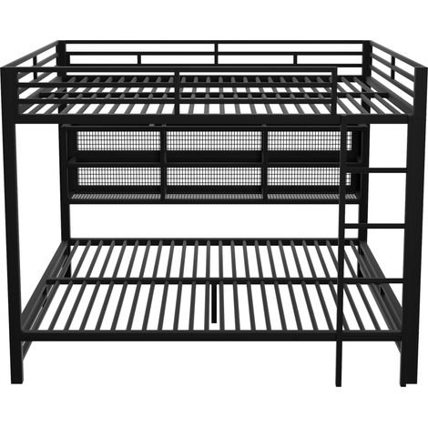 Letto a castello 140x200 cm in metallo nero con 6 armadietti contenitivi e luce LED MODENUIT (1/5)