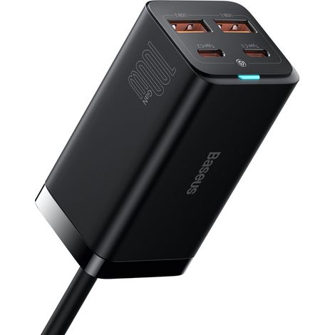 Schnelles universelles GaN-Wandladegerät mit 2x USB-C- und 2x USB-Anschlüssen, 100 W, QC 4.0+ und AFC, Schwarz (1/5)