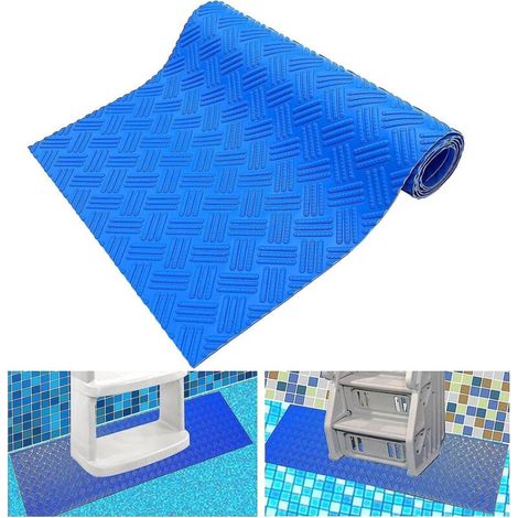 Tapis d'échelle de piscine antidérapant 60 x 23 cm, bleu moyen (1/4)