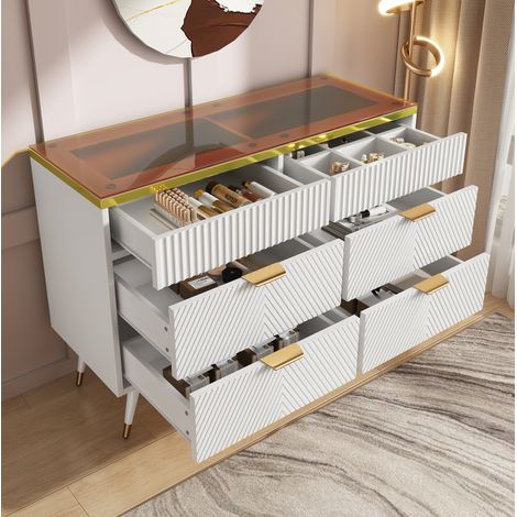 Kommode Schrank 6 Schubladen 120x40x76 cm Weiß OKMYHOME (1/5)