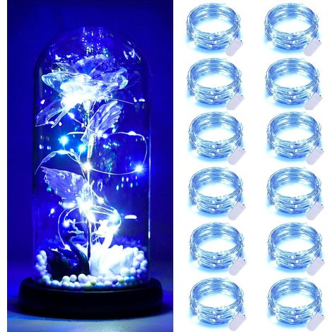 Lot 12 guirlandes LED à pile, 2m 20 LEDs, IP65 étanche intérieur/extérieur, bleu, pour mariage, fête, Noël et décoration de vacances (1/5)
