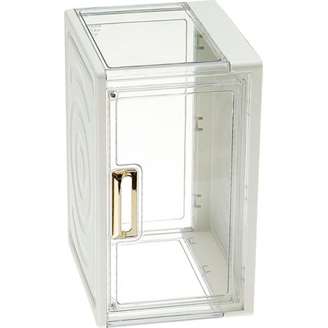 Boîte de rangement de bureau empilable, anti-poussière, pour tasses à eau et verres à café, avec couvercle, blanche, dimensions : 38 x 27,5 x 22,6 cm / 15,0 x 10,8 x 8,9 po (1/5)