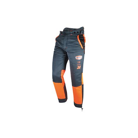 Pantaloni da taglialegna multi-tasche. Norme CE EN381-5, Classe 3 (28 m/s), Tipo A. Taglia L 46/48.