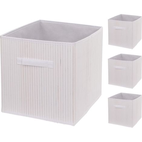 Set 4x cestini contenitori portaoggetti pieghevoli HHG-120 bambù 32x32x32cm bianco