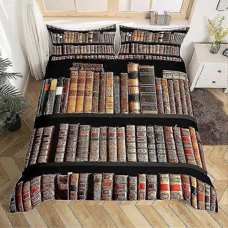 Ensemble de literie 2025 Vintage Books, étagère 3D, linge de lit pour enfant garçon, housse de couette imprimée livres marron (1/5)