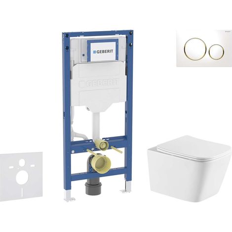 Geberit Duofix - Set Vorwandelement, WC Arkas I mit Softclose-Sitz und Sigma20-Betätigungsplatte, weiß/vergoldet SANI11CA31143