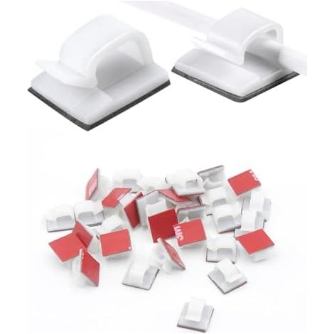 Lot de 100 clips câble adhésifs solides pour bureau, mur, voiture, TV, Ethernet (transparent, taille S) - (1/5)