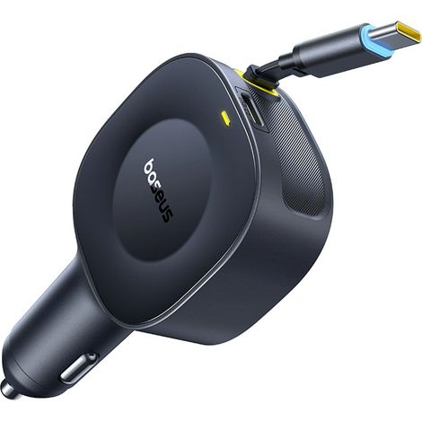 USB-C-Autoladegerät mit einziehbarem USB-C-Kabel, 30 W – Schwarz (1/5)