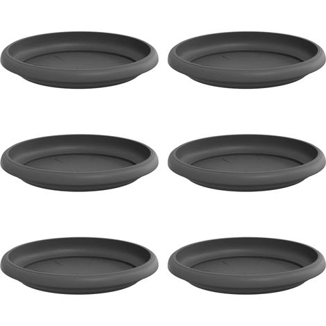 Round Flower Tray 6 pcs Black Ø 14 x 2 cm Plastic vidaXL
